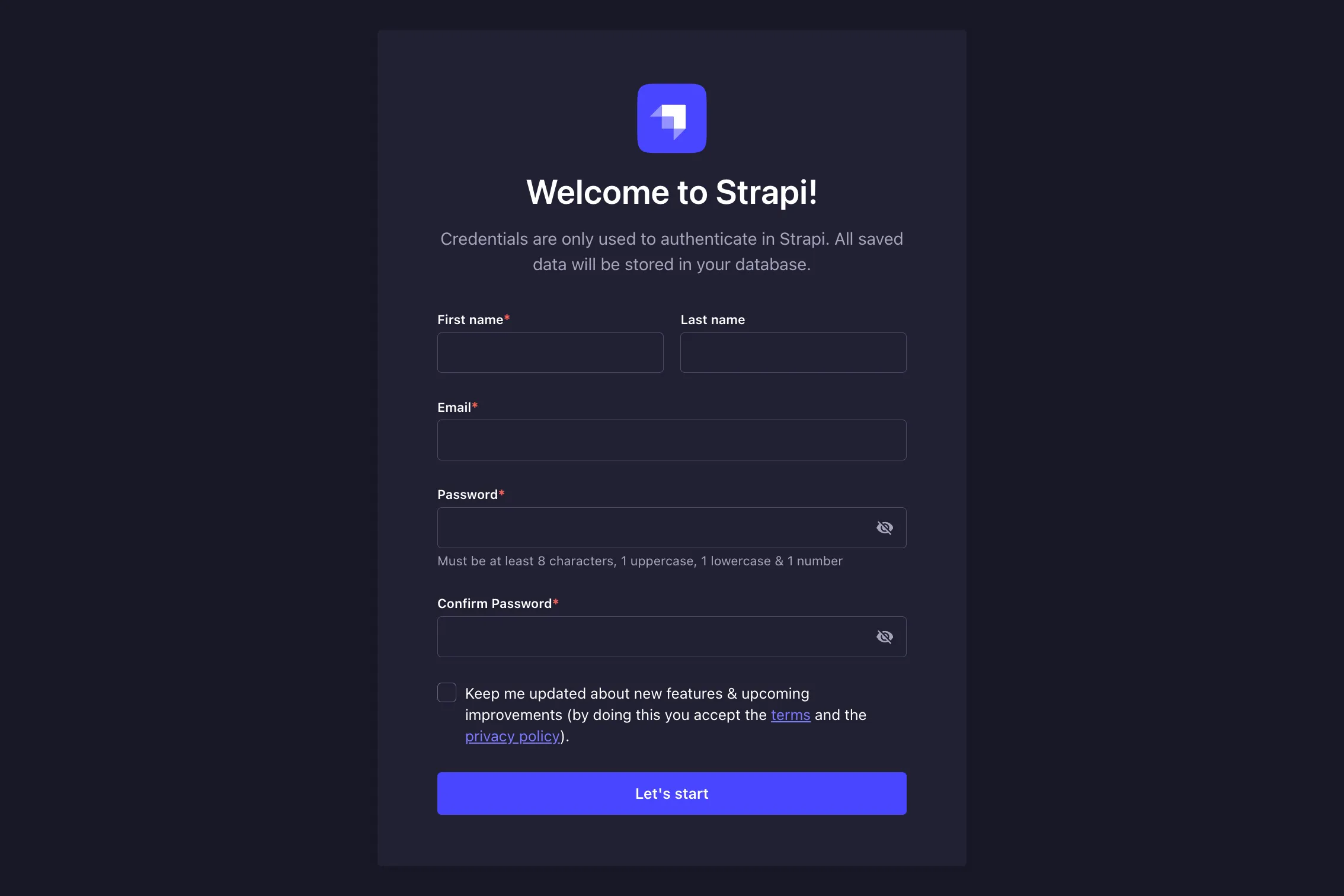 Strapi Sign Up page